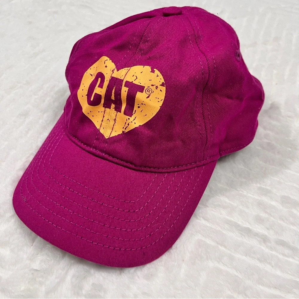 CAT Pink Baseball Cap Hat Yellow Heart Logo Girls‎ adjustable back